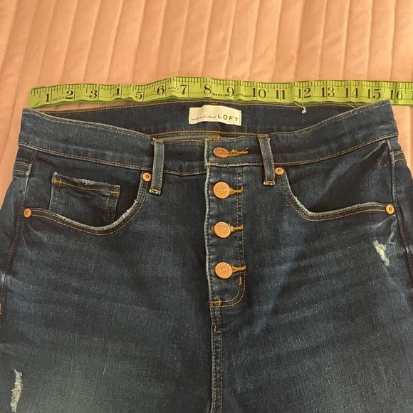 LOFT button fly high waist slim pockets skinny crop frayed cuff jeans EUC 8 - Picture 10 of 14